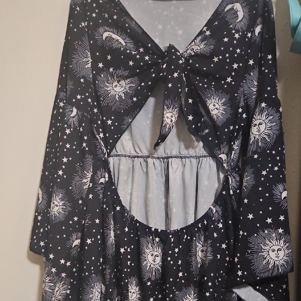 Black Sun and Moon Print Dress Plus Size